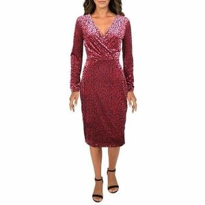 RACHEL ROY 🆕 NWT Fushia and Black Leopard Print Long Sleeve Velvet Midi Dress 0x